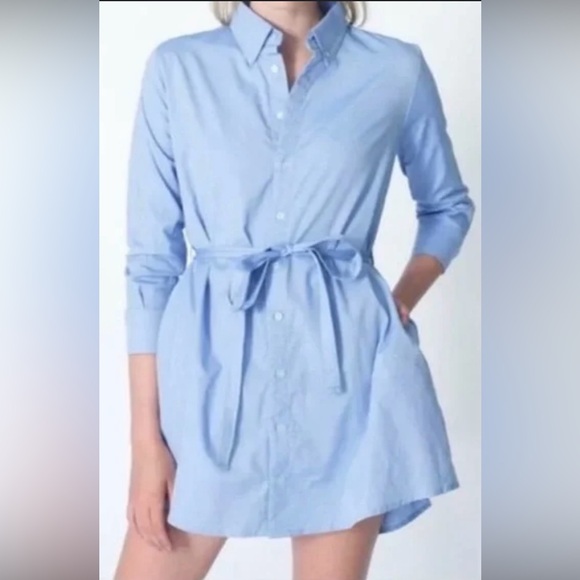 American Apparel blue chambray “shirt” style minidress with belt. Size M/L EUC - Picture 8 of 10